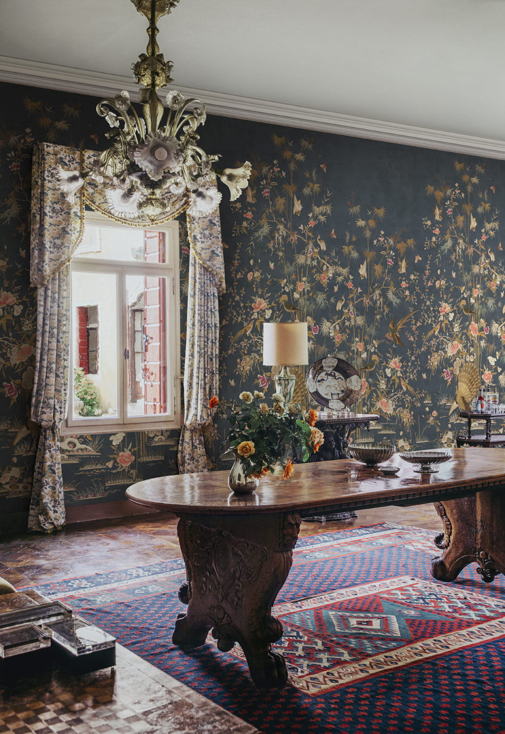Wandbild Chinoiserie Garden - Dark Blue