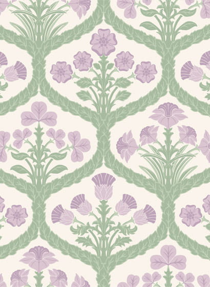 Tapete Floral Kingdom - Mulberry & Olive Green on Parchment