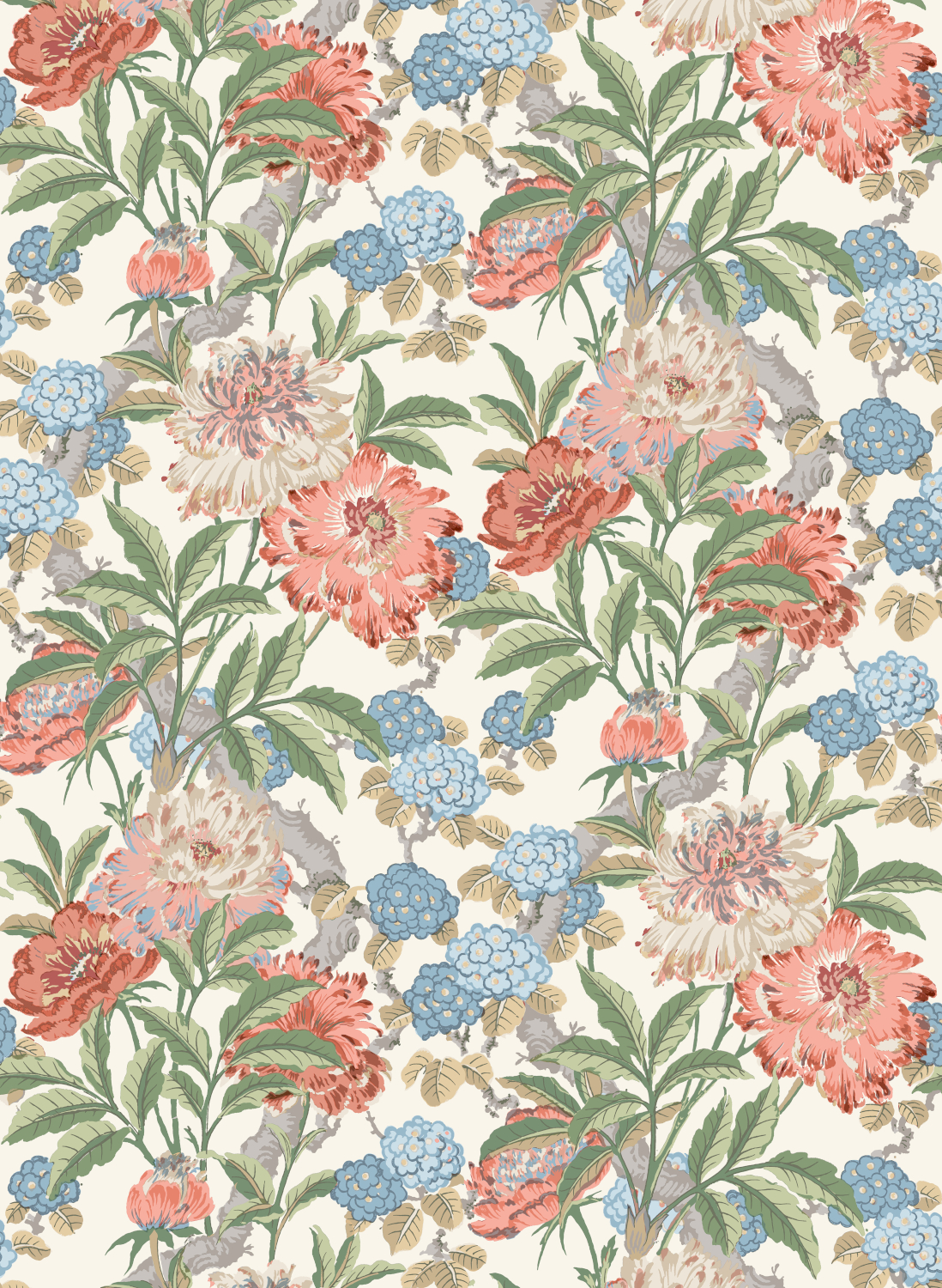 Tapete Summer Peony - Red/ Green
