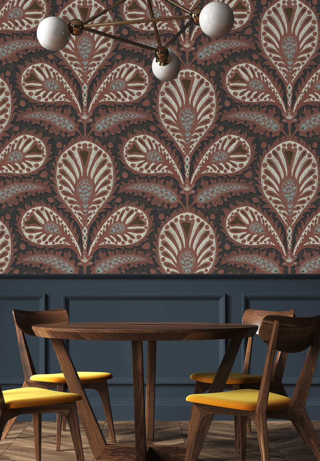 Tapete Ikat Clover - Red and Ink