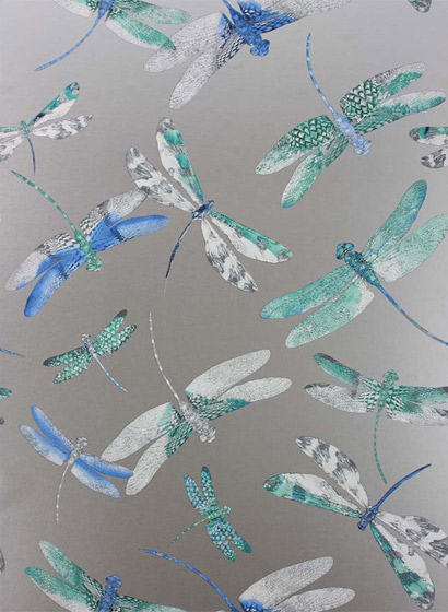 Tapete Dragonfly Dance - Persian Blue/ Soft Jade/ Metallic Silver