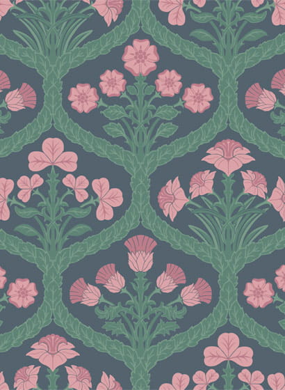 Tapete Floral Kingdom - Rose & Forest on Charcoal