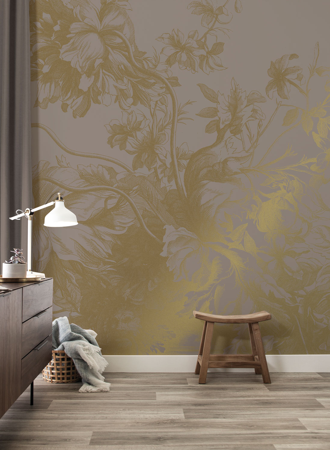 Wandbild Engraved Flowers Gold 7