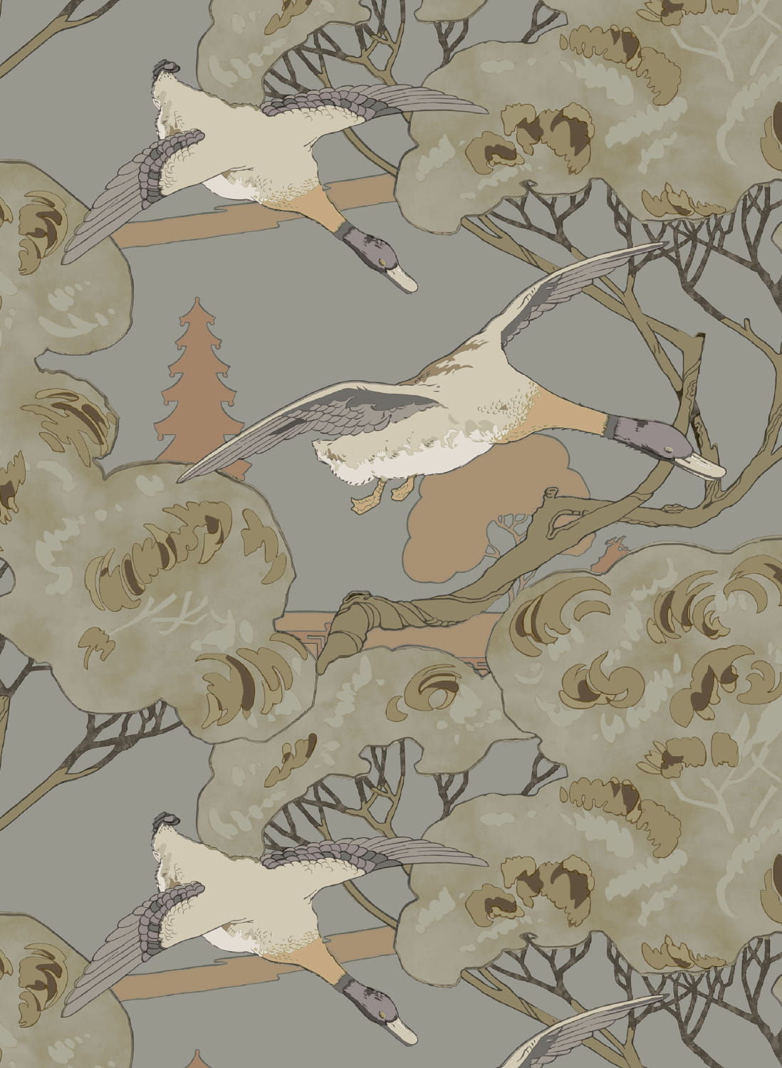 Tapete Grand Flying Ducks - Grey/ Blue