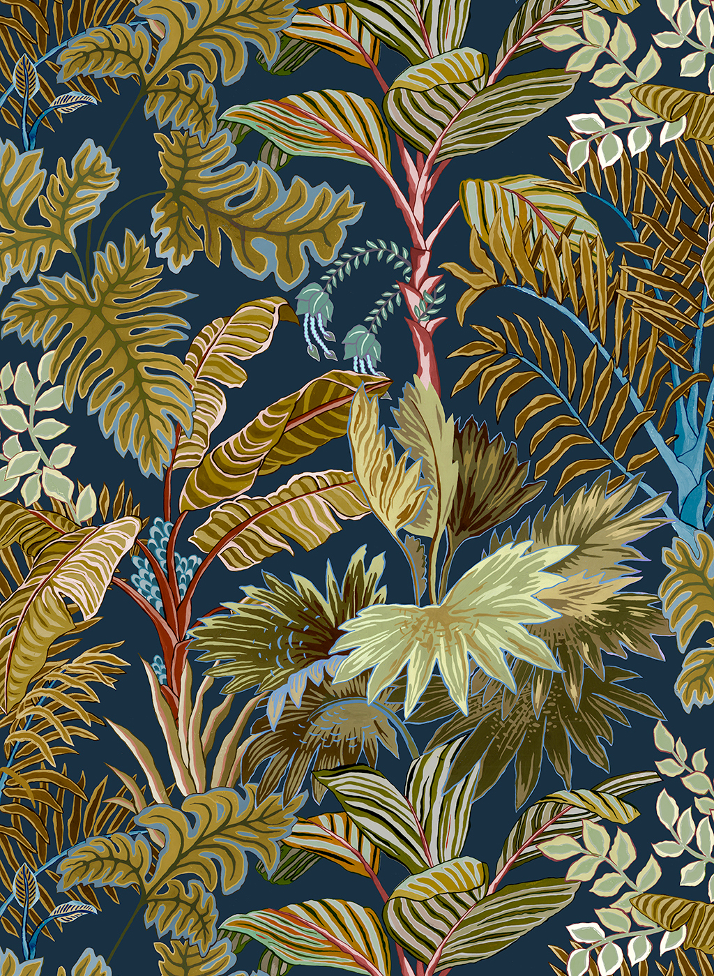Tapete Palm Grove - Navy and Olive