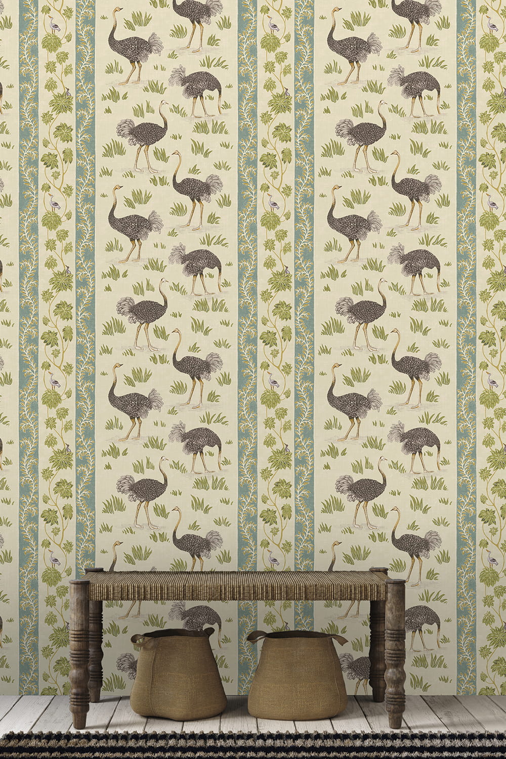 Tapete Ostrich Stripe - Cream and Green