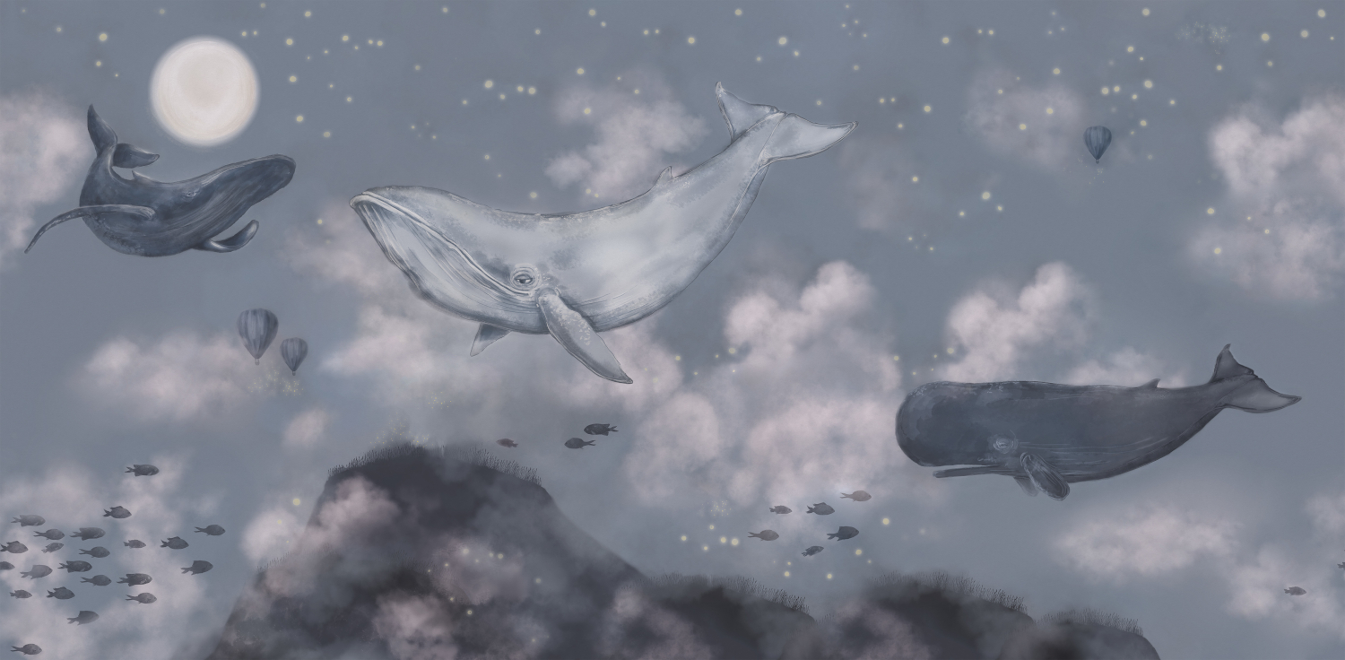 Mural Whales in the Sky - 9457W