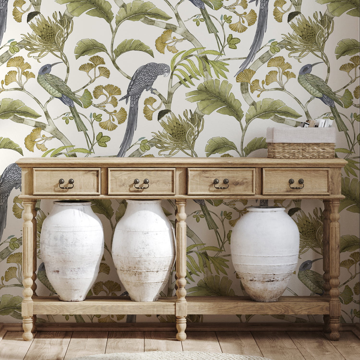 Tapete Living Branches - Hilles White and Greens