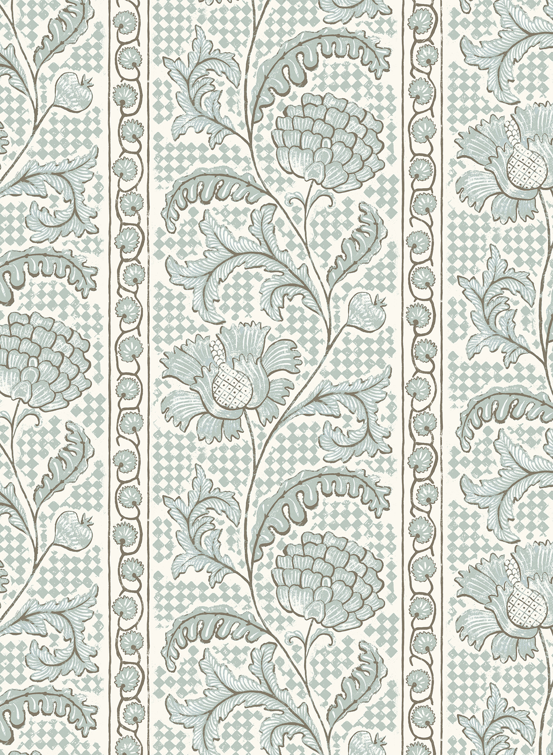 Tapete Floral Check - Barton Blue and Cotswold White