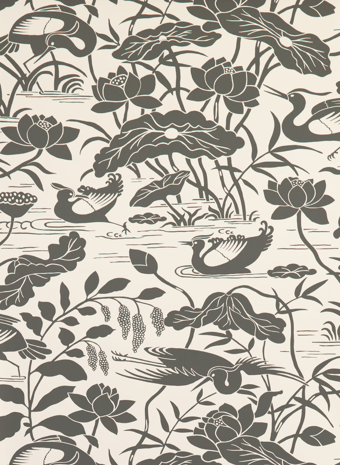 Tapete Heron & Lotus Flower - Black/ White