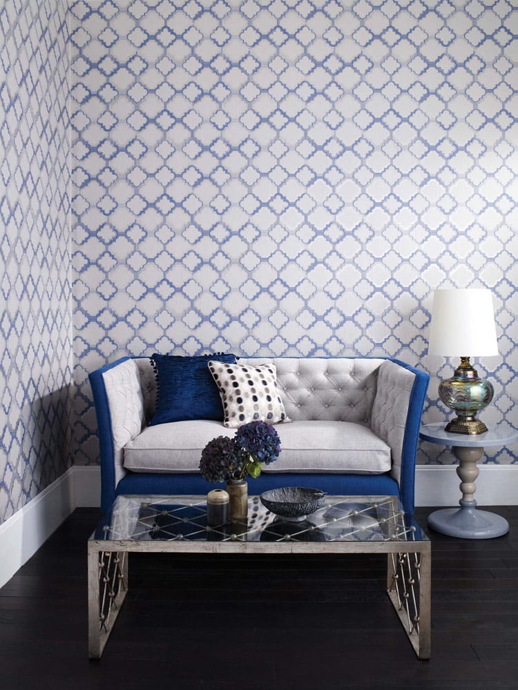 Tapete Quatrefoil - Sapphire/ Metallic Gilver/ Matt Silver