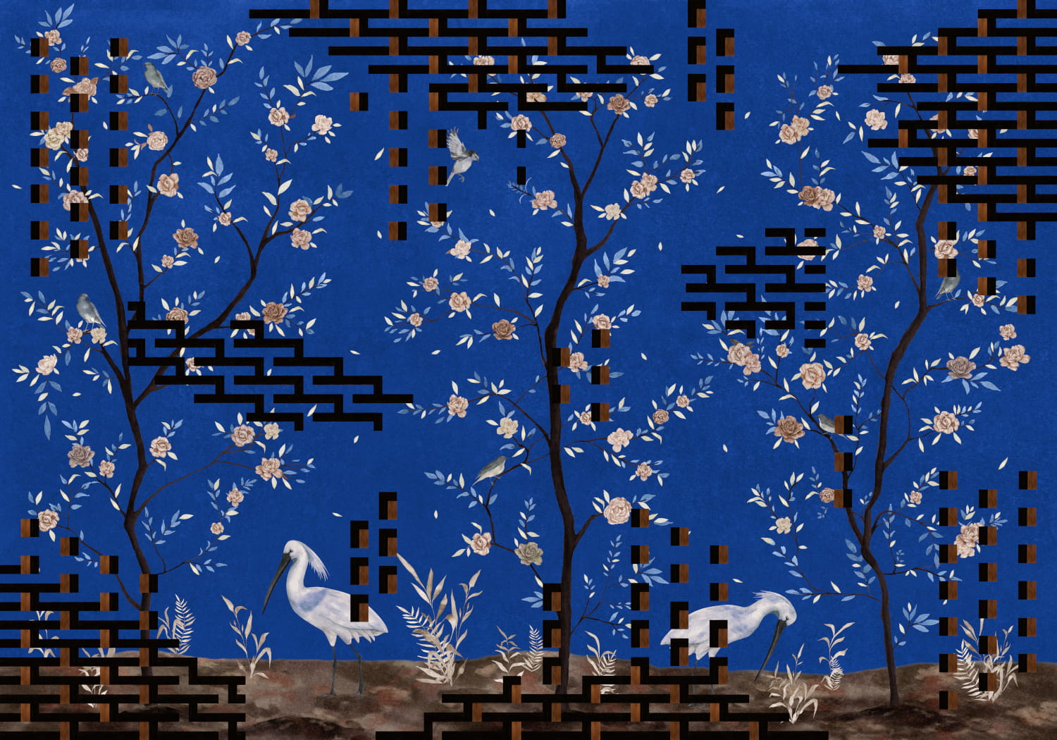 Wandbild Tetris Chinoiseries - Blue