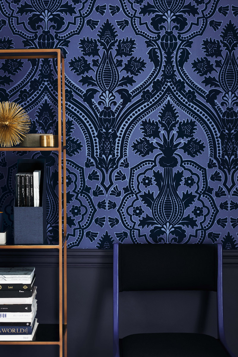 Tapete Pugin Palace Flock - Dark Hyacinth