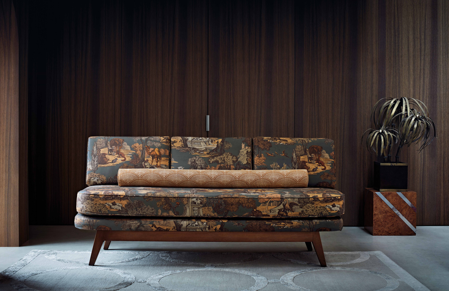 Stoff Versailles Grand Cotton - Ginger on Charcoal