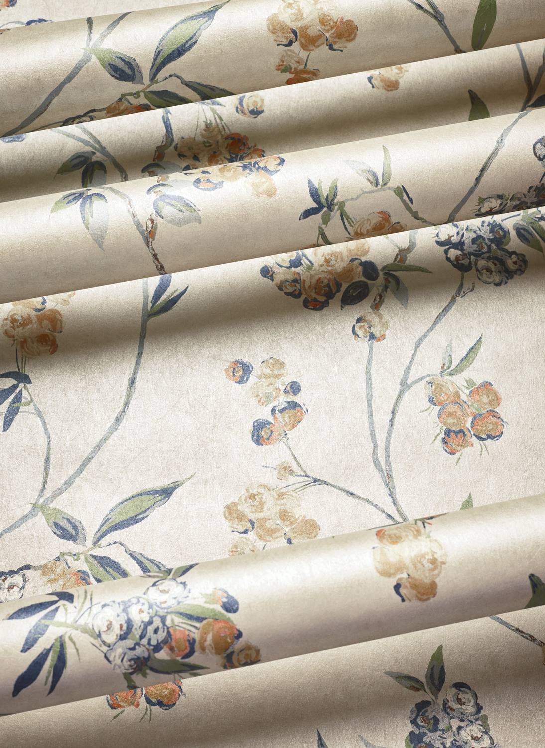 Tapete Edo Bloom - Apricot and Slate on Pearl