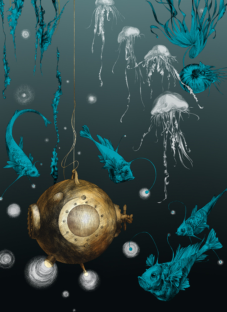 Tapete Nautilus/ Méduses/ Nénuphars - Noir - Nautilus gauche - Noir