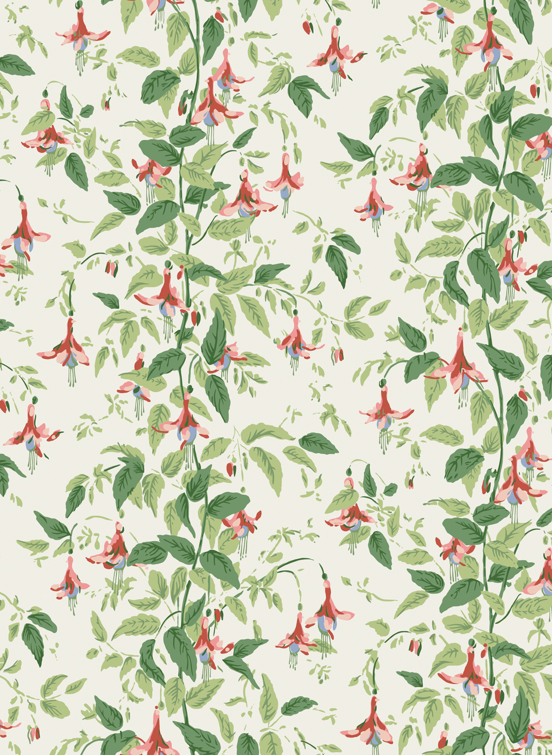 Tapete Fuchsia - Rose Pink and Soft Green on Parchment