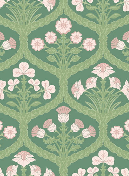 Tapete Floral Kingdom - Ballet Slipper & Leaf Green on Forest