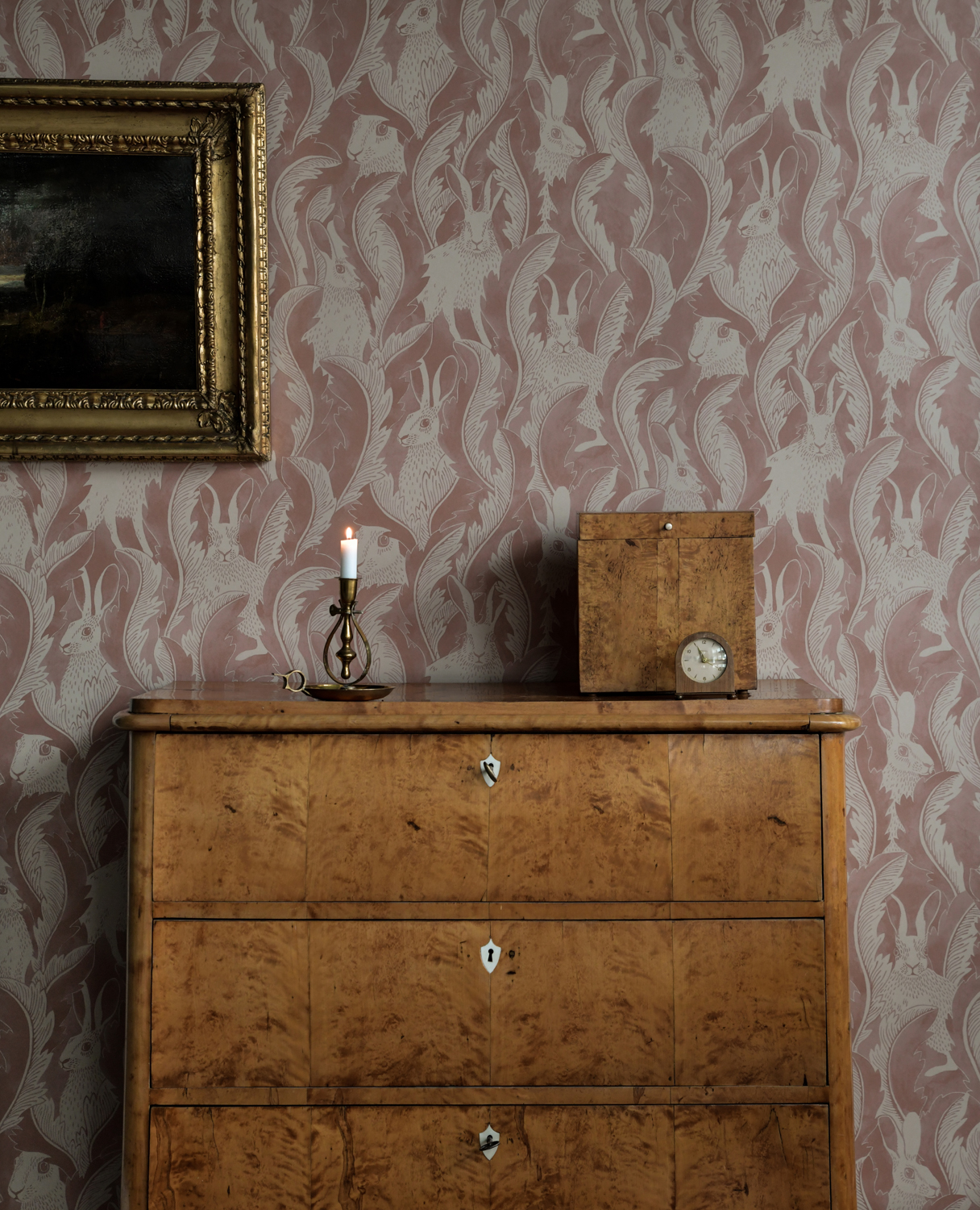 Tapete Hares in Hiding - Dusty Pink