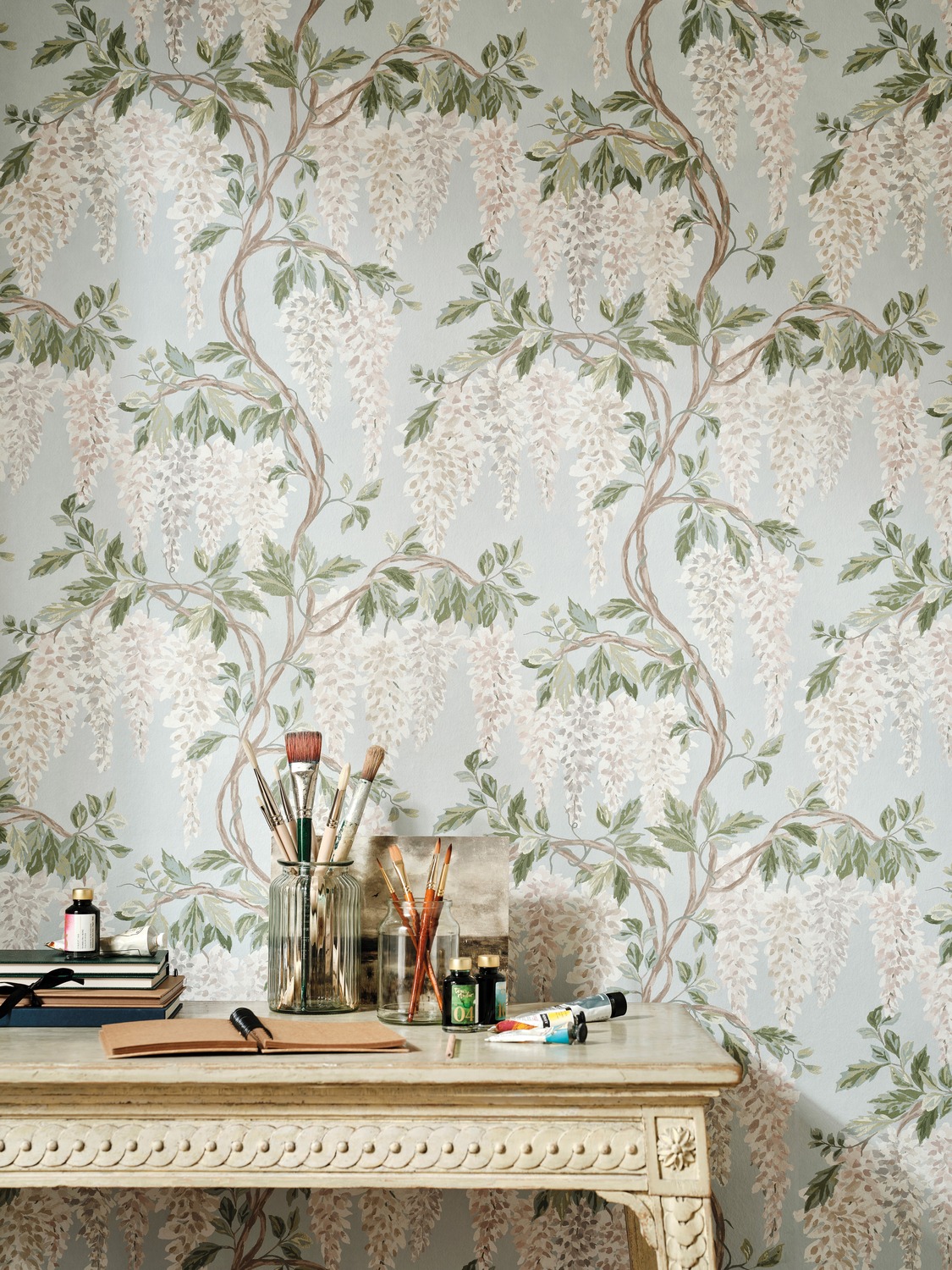 Carta da parati Wisteria Walk - Aqua/ Green