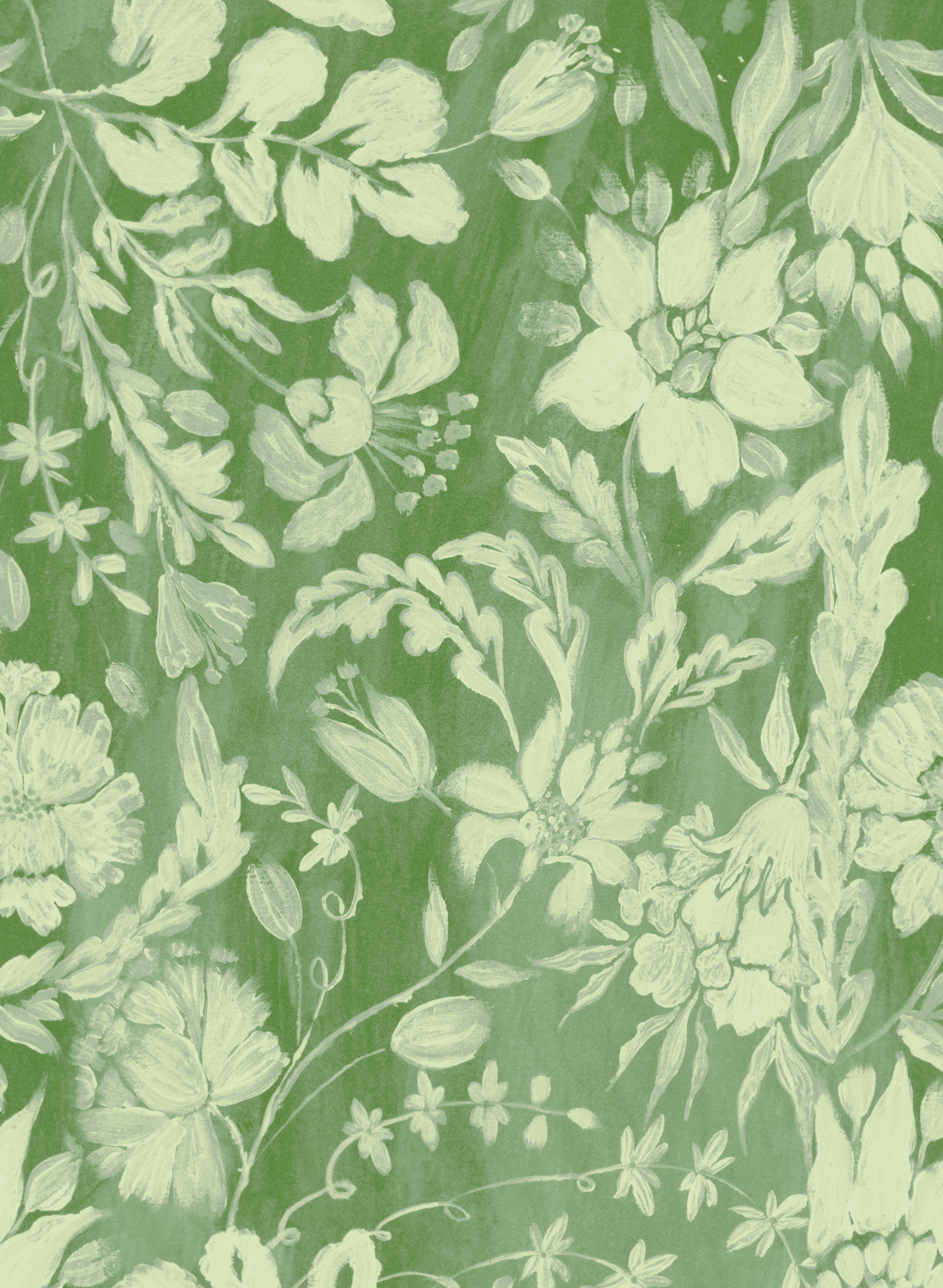 Tapete Flowery Ornament - Green & White