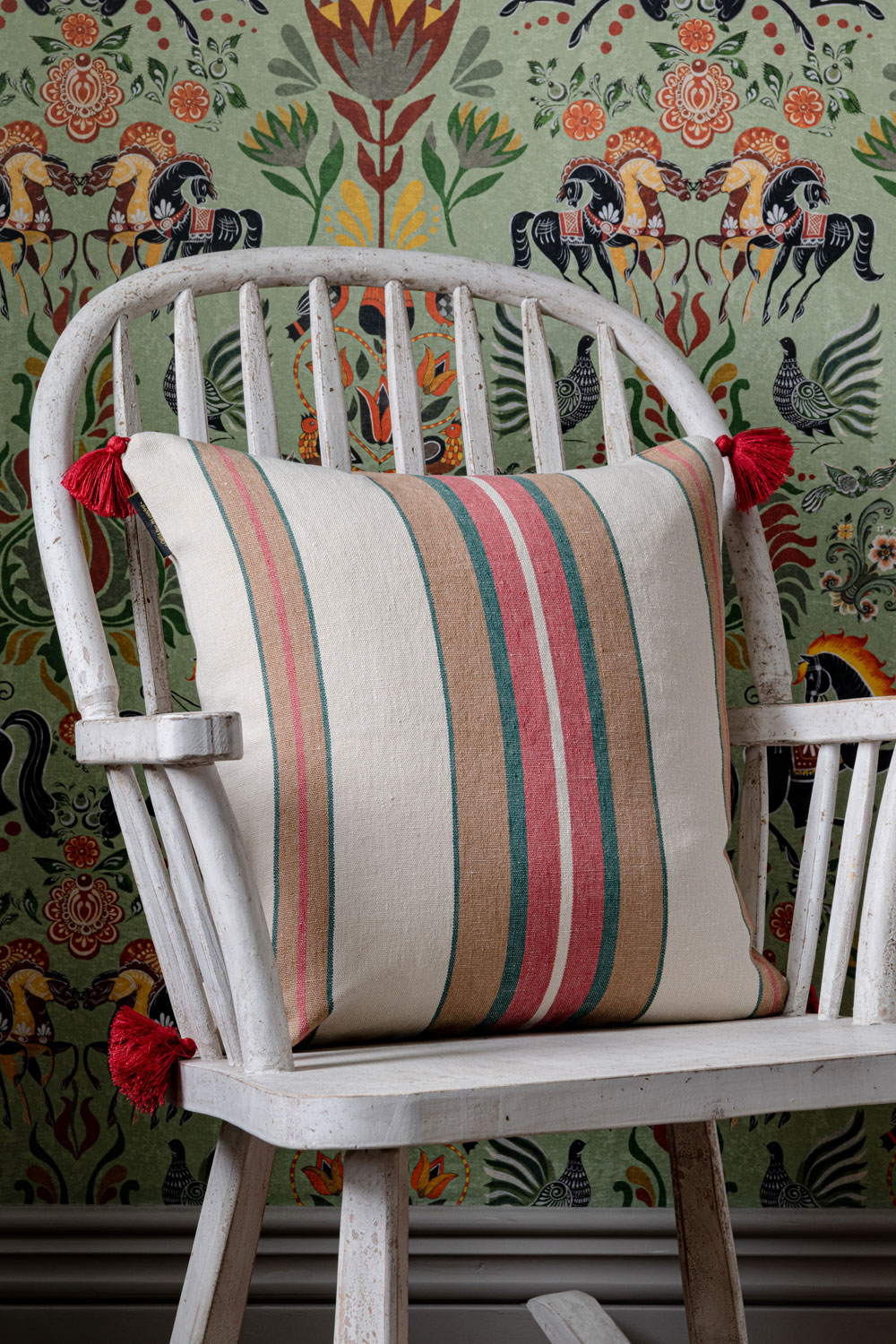 Herina Stripe Cushion - Brown/ Green/ White/ Rope - 50x50cm