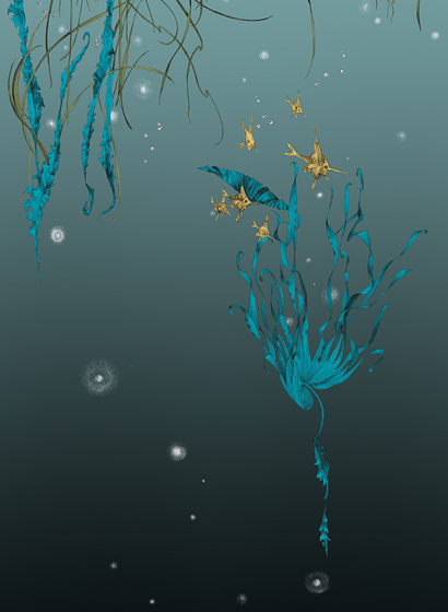 Tapete Nautilus/ Méduses/ Nénuphars - Noir - Nénuphars gauche - Noir