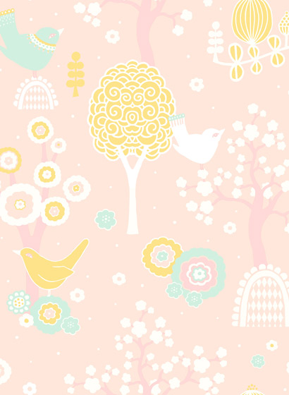 Tapete Cherry Valley - Lovely Pink/ Yellow/ Turquoise/ Cream White