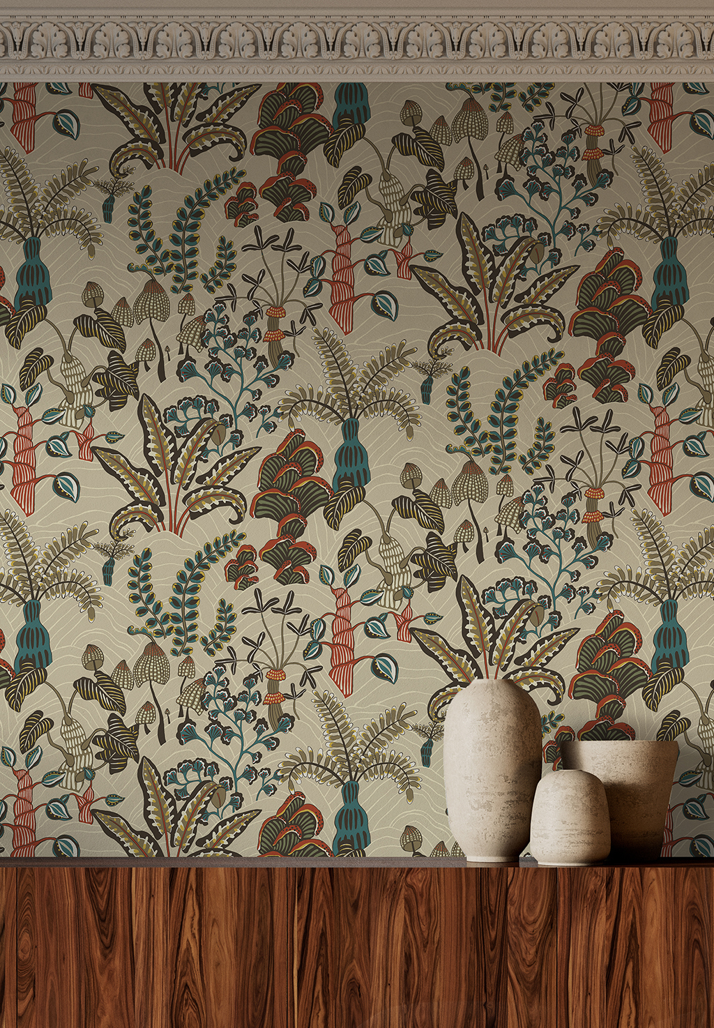 Tapete Woodland Floor - Stone and Teal