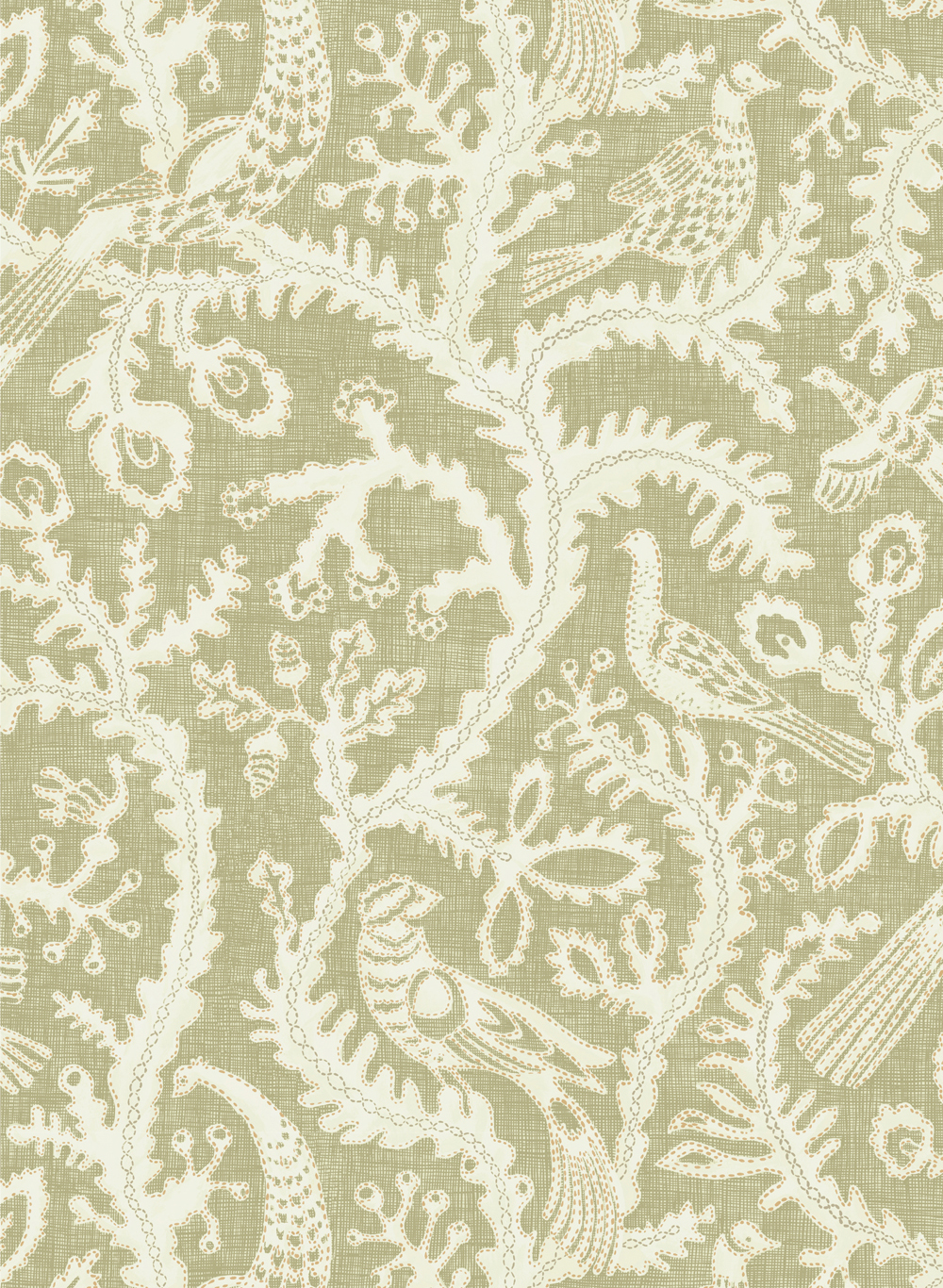 Tapete Stitched Birds - Sage
