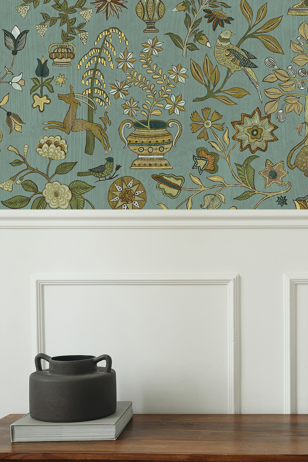 Tapete Fable Garden - Mid Blue and Olive