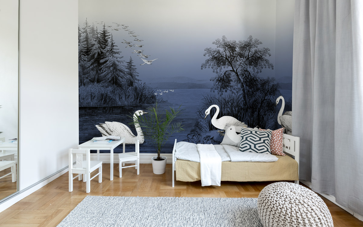 Wandbild Swan Lake - Nightfall