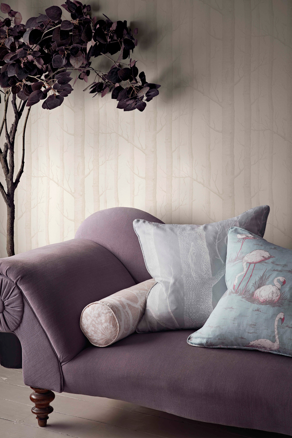 Stoff Flamingos Linen Union - White & Fuchsia on Seafoam