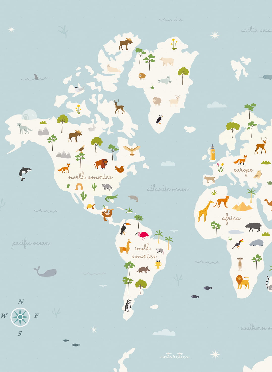 Wandbild Animal Map - Aqua