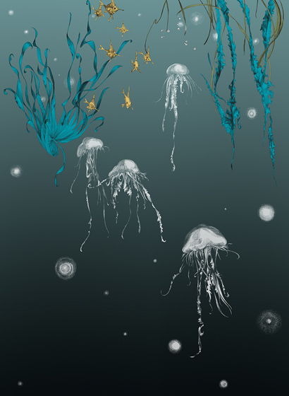 Tapete Nautilus/ Méduses/ Nénuphars - Noir - Méduses droit - Noir