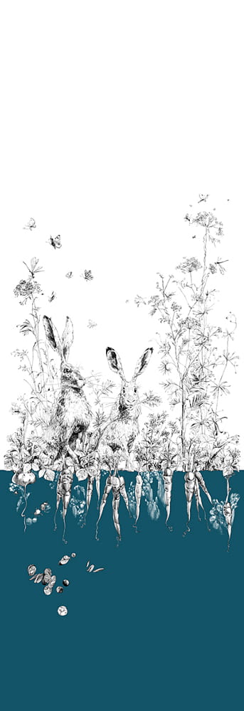 Tapete Lièvres/Fenouil/Tournesol - Bleu - Lièvres Gauche - Bleu