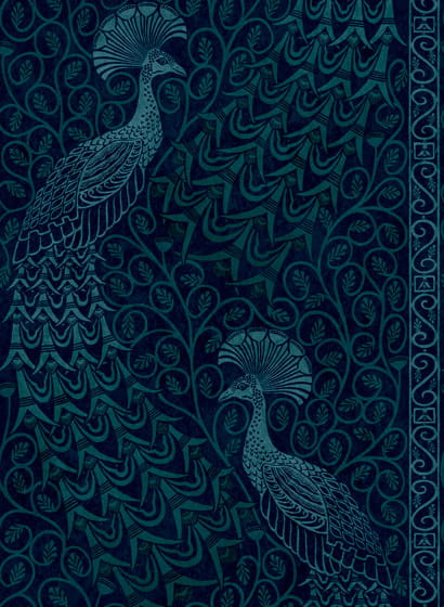 Tapete Pavo Parade - Metallic Petrol on Ink