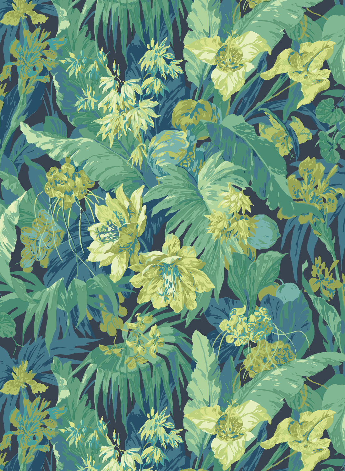 Tapete Tropical Floral - Indigo/ Teal