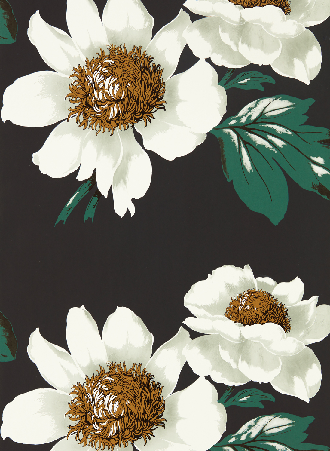 Tapete Paeonia - Black Earth/ Fig Leaf/ Gold