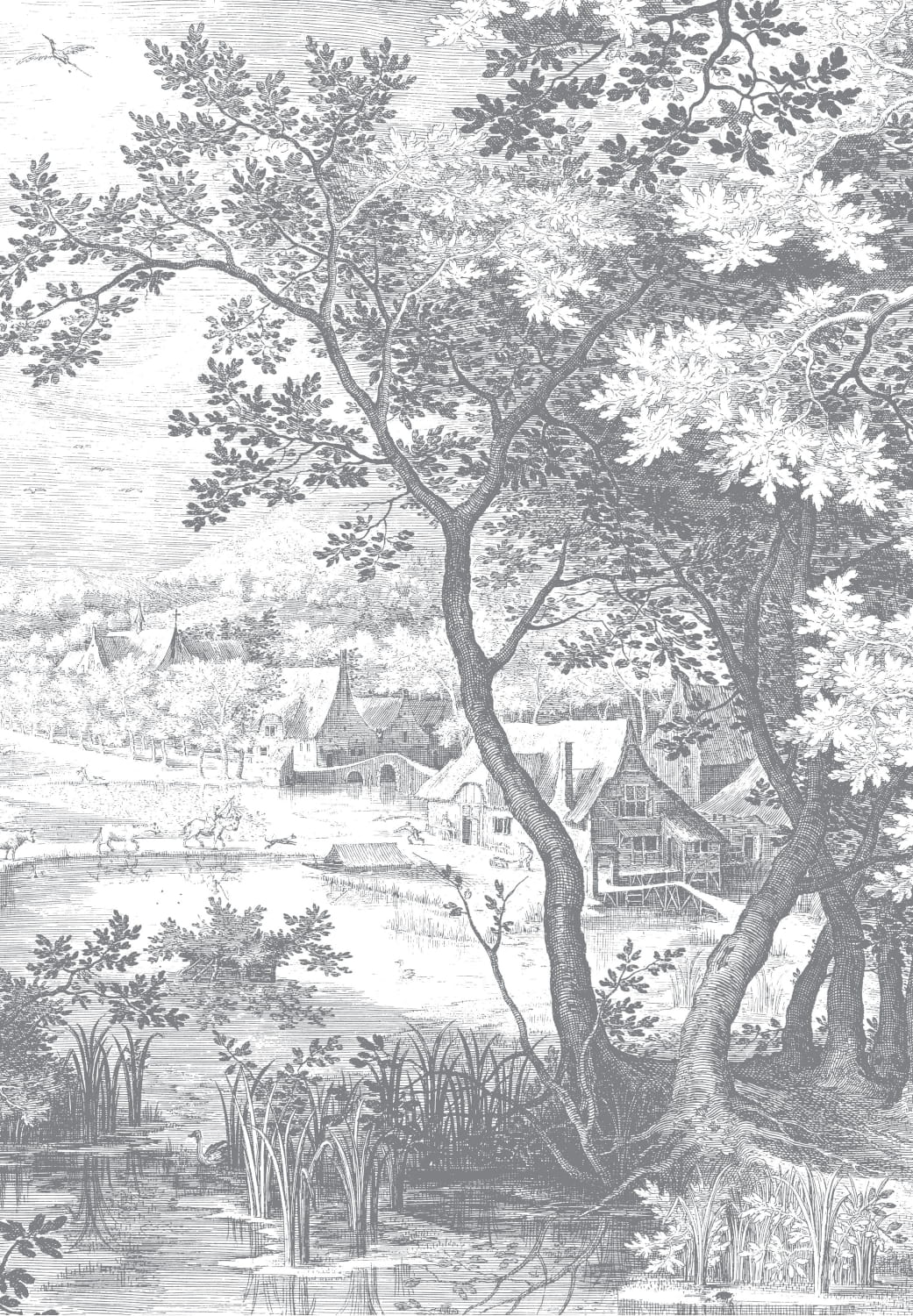 Wandbild Engraved Landscapes 7 - BW - 1.948m Breite
