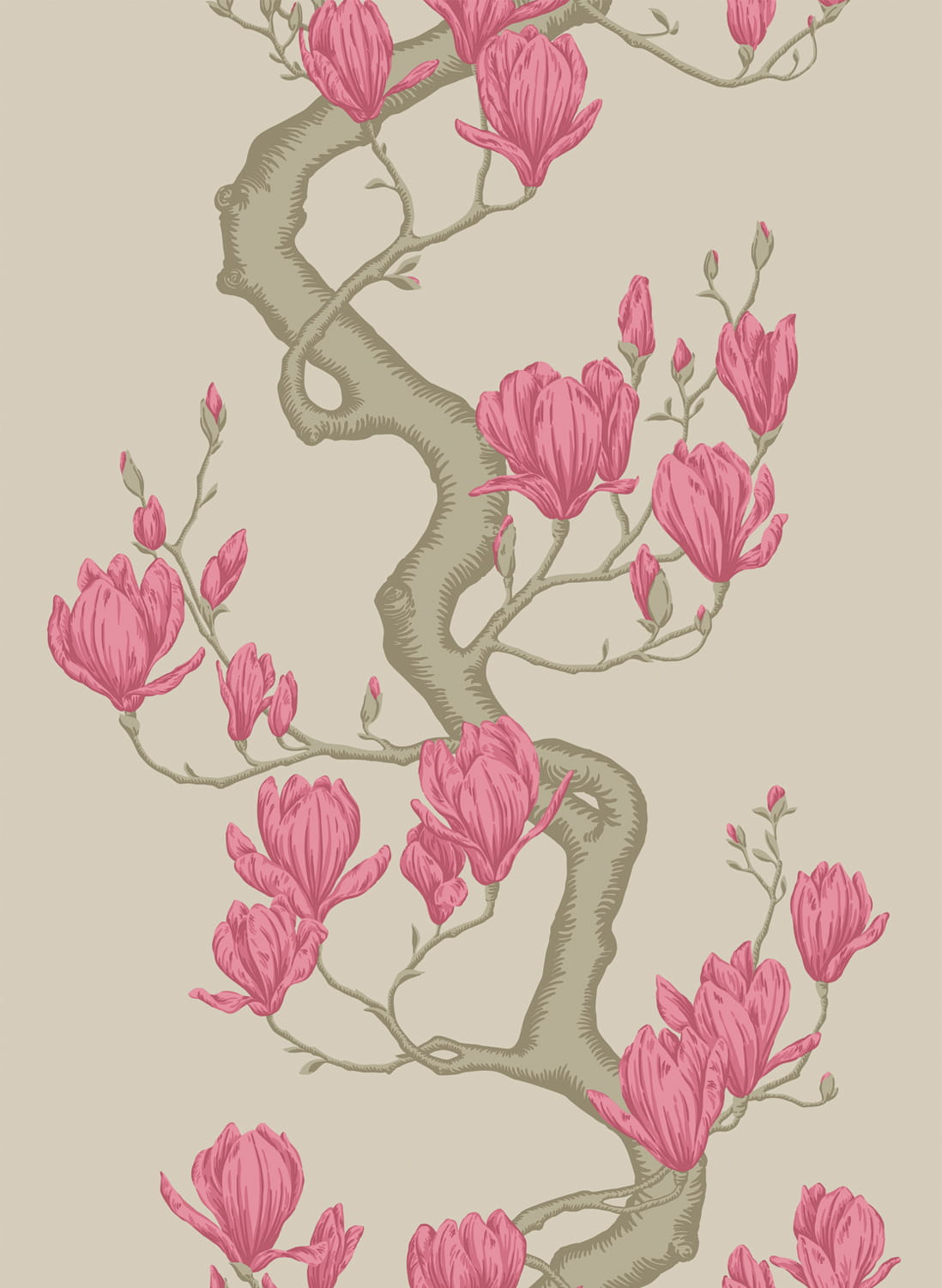 Tapete Magnolia Tree - Metallic Taupe and Magenta