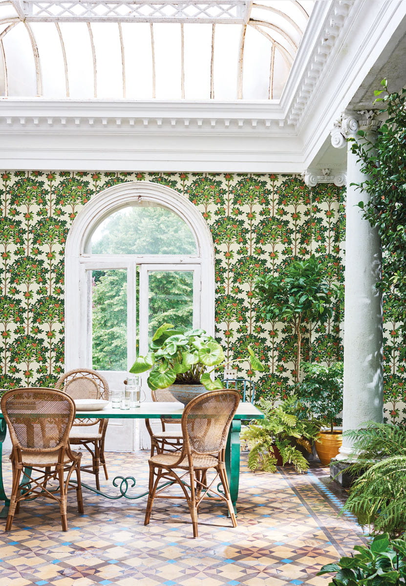 Tapete Orange Blossom - Orange/ Spring Green on Parchment