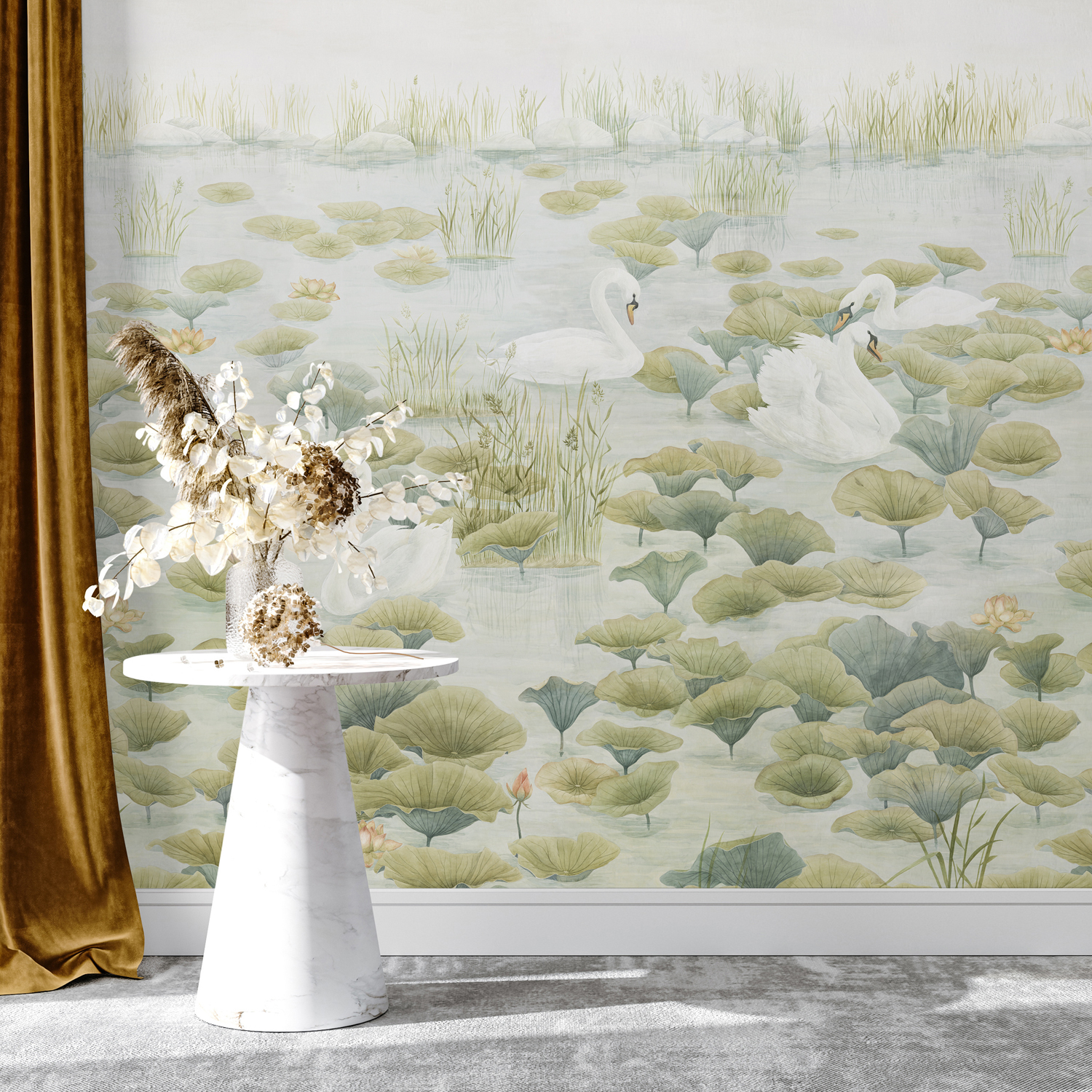 Wandbild Classic Swan Lake - green