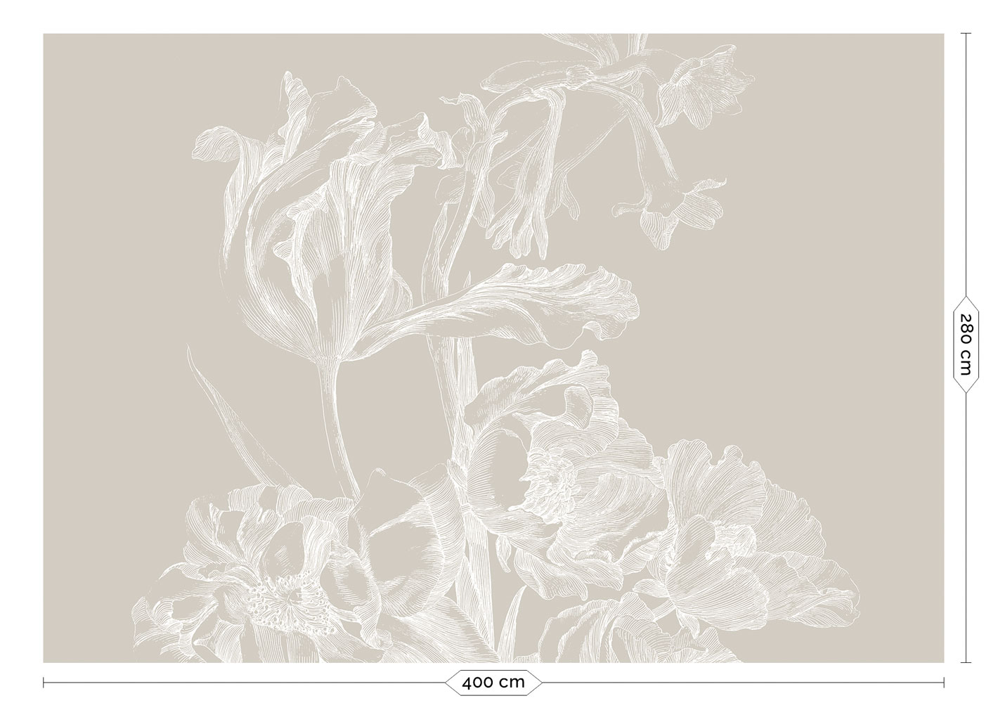 Wandbild Engraved Flowers Grey 1 - XL - 4m