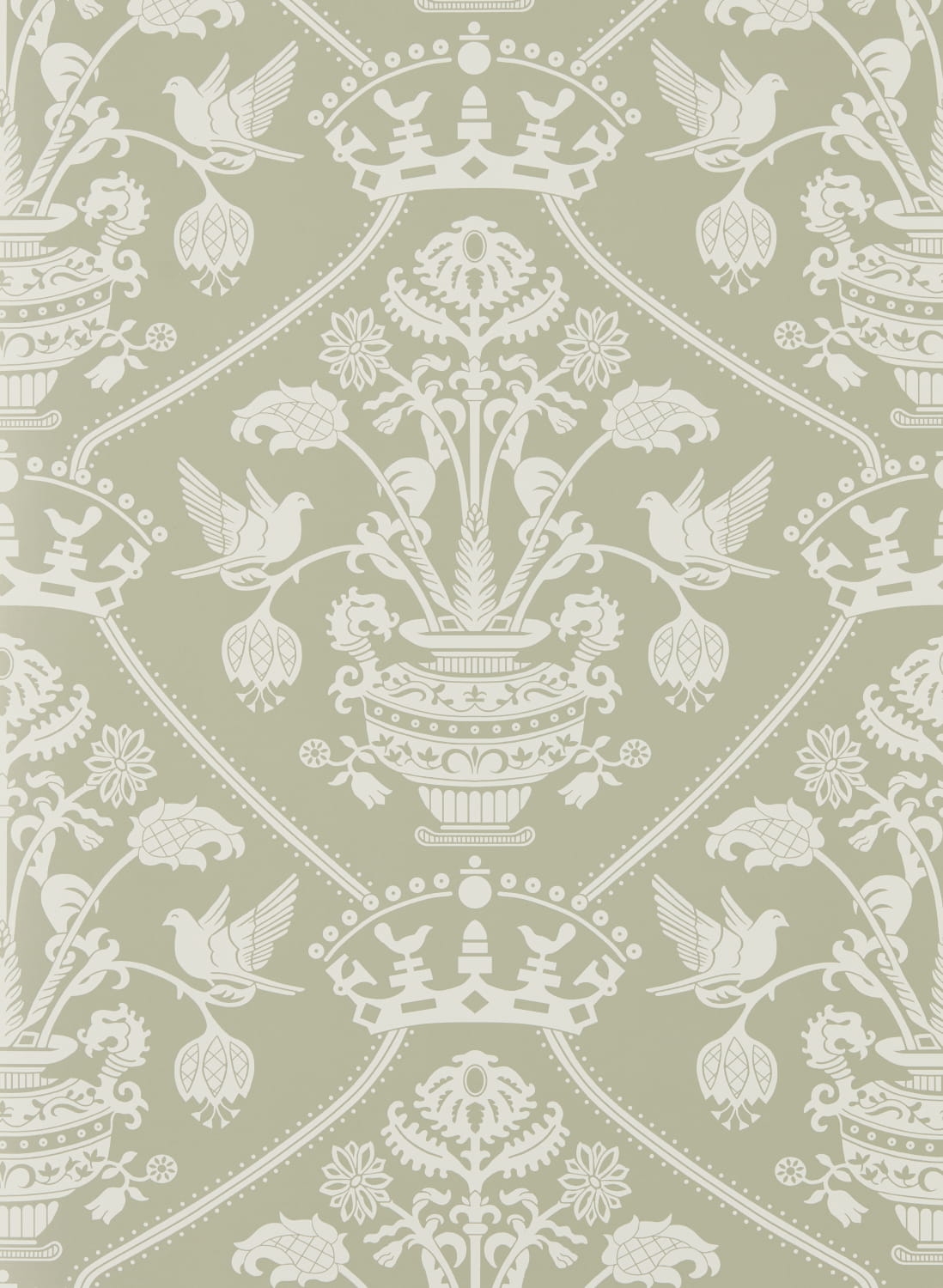 Tapete Highgrove Damask - Silver Green