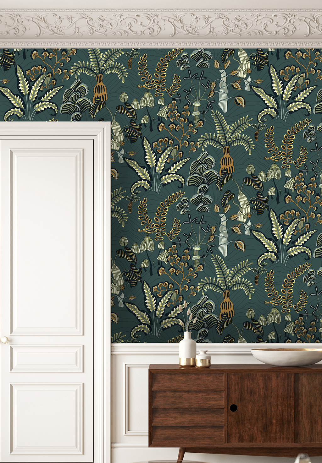 Tapete Woodland Floor - Petrol and Sage
