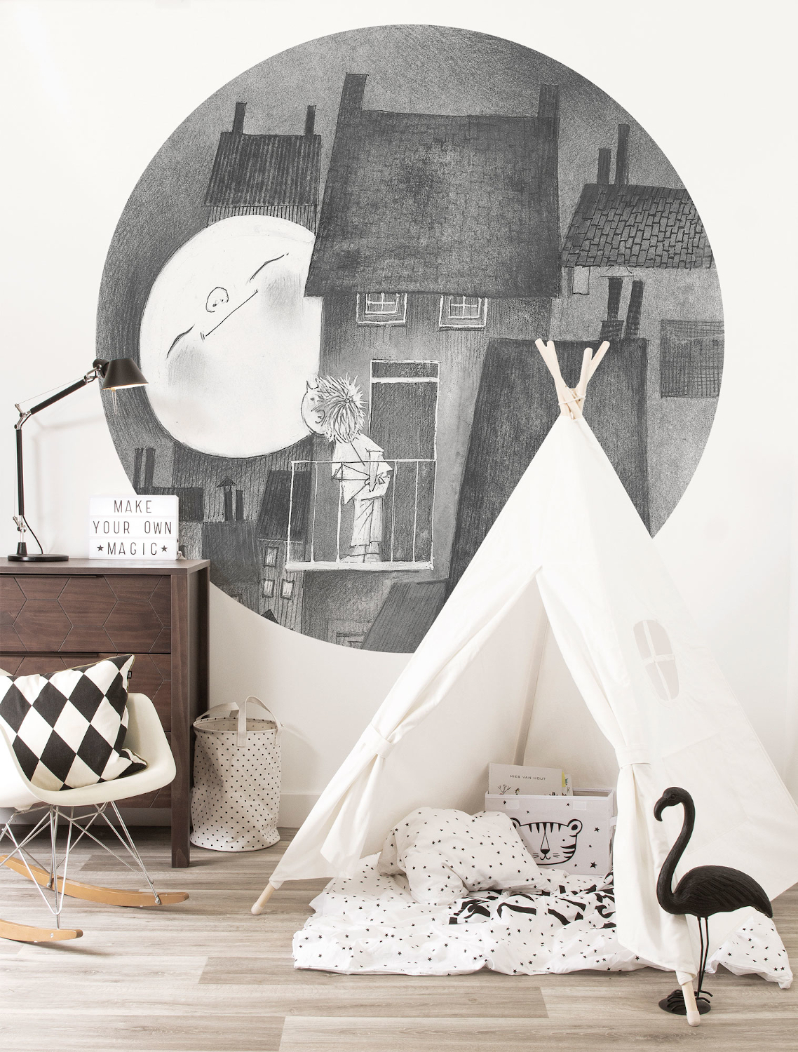 Wandbild Moonlight Circle - Schwarzweiß -  Ø 1,9m