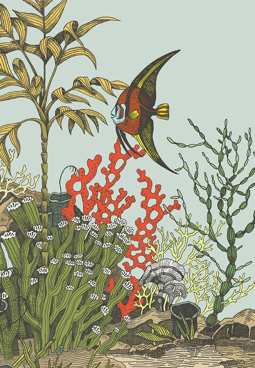 Tapete Underwater Jungle - Soft Aqua/ Coral