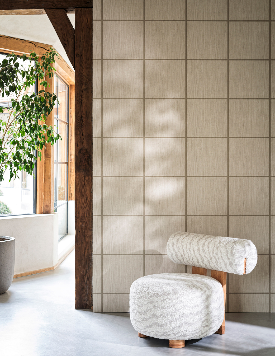 Tapete Wood Blocks - Ash/ Taupe Gloss