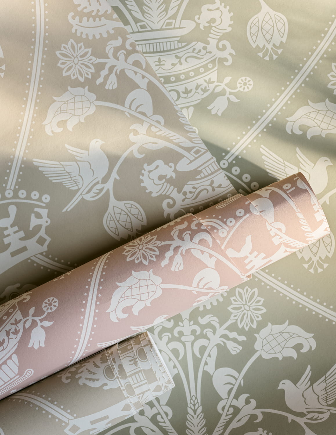 Tapete Highgrove Damask - Silver Green